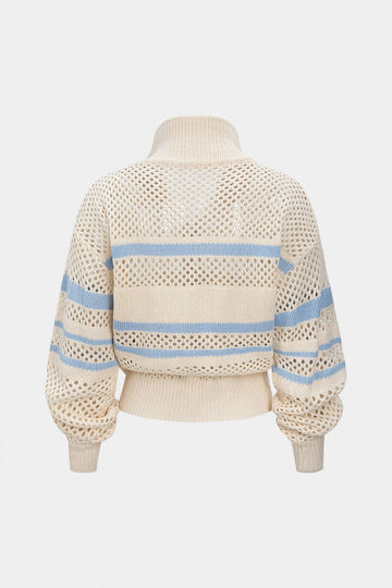 Knit Contrast Cut Out Zipper Cardigan