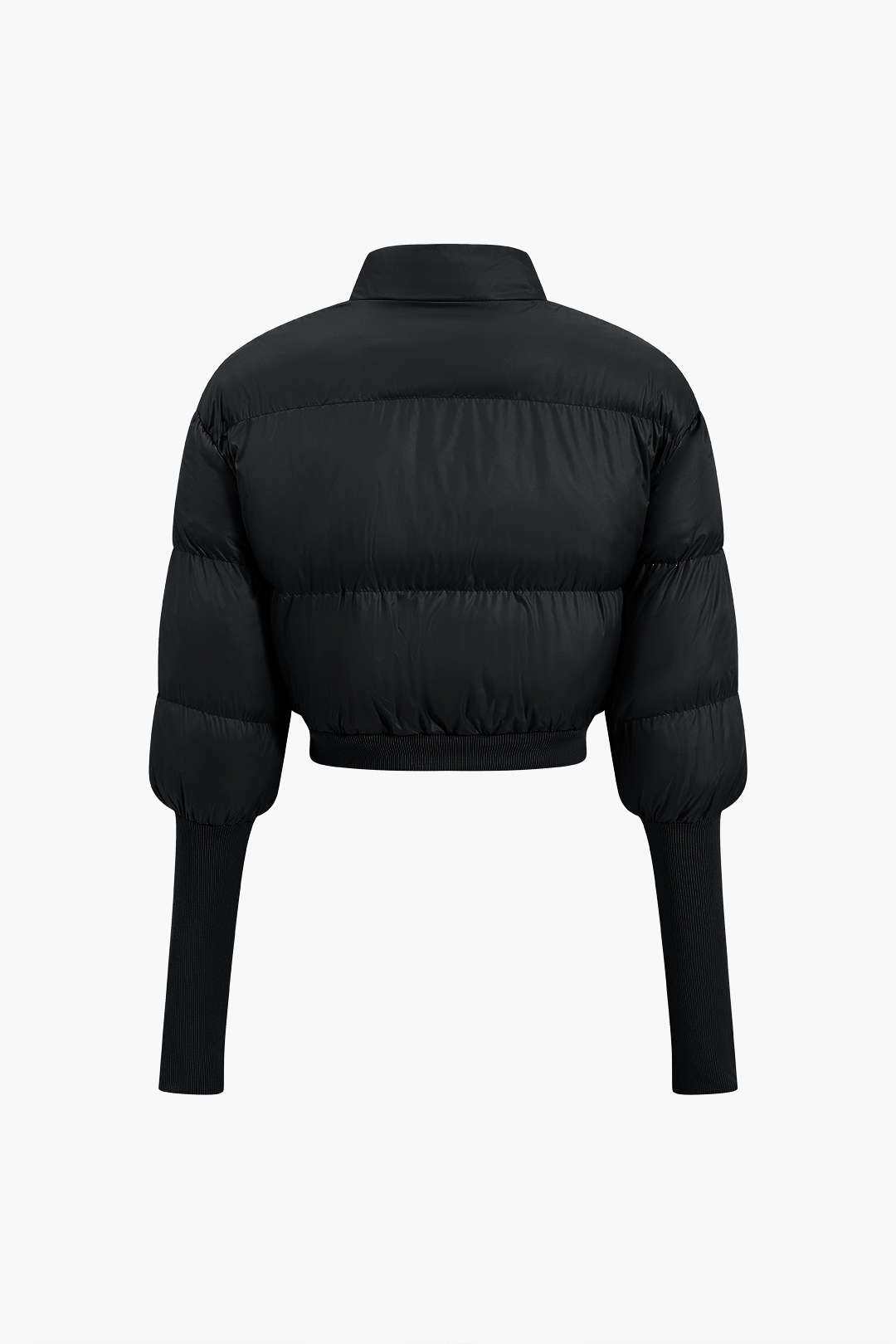 Crop Puffer Jacket With Knit Sleeves