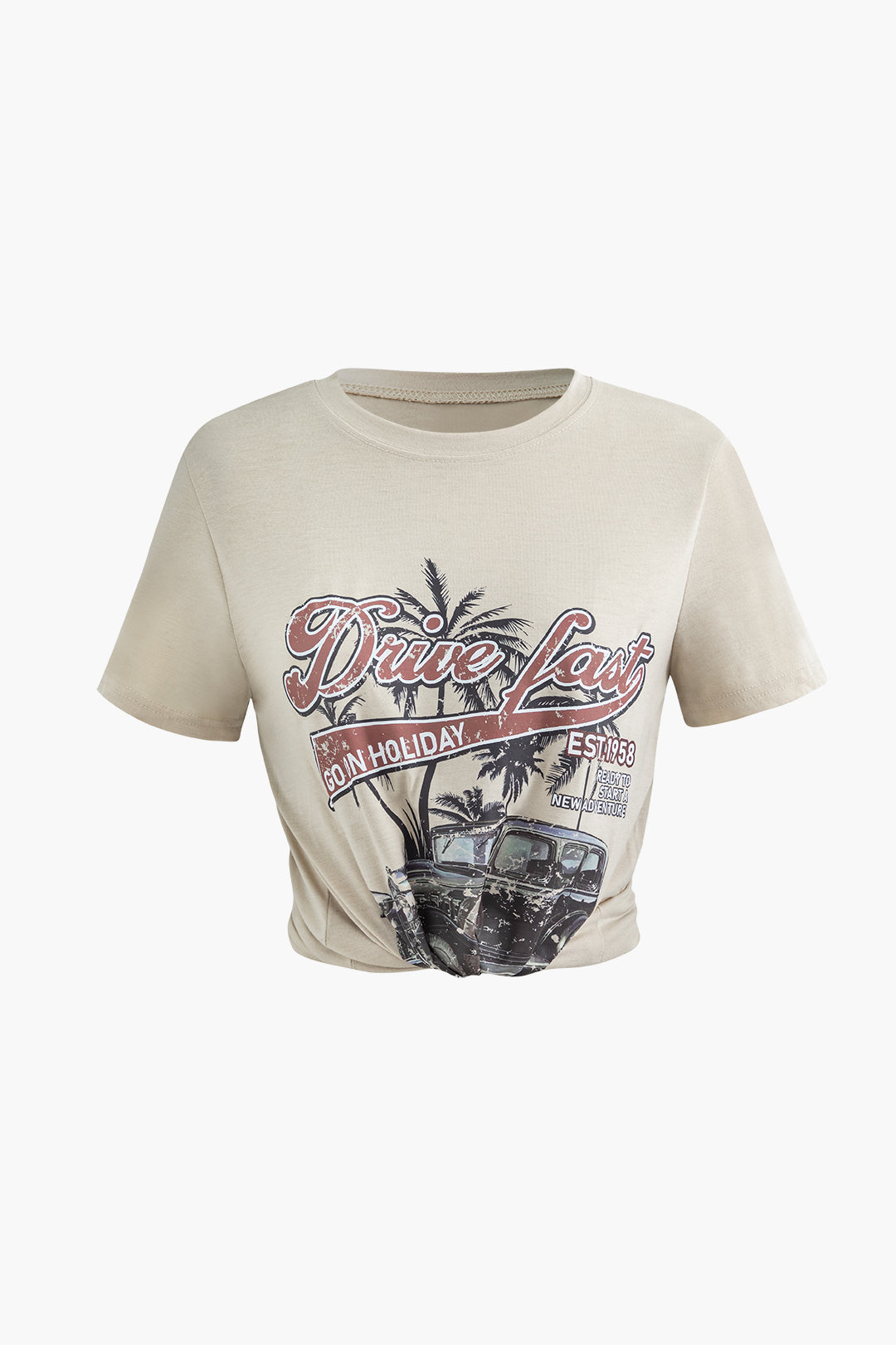 Palm Tree & Car Graphic Short Sleeve T-Shirt