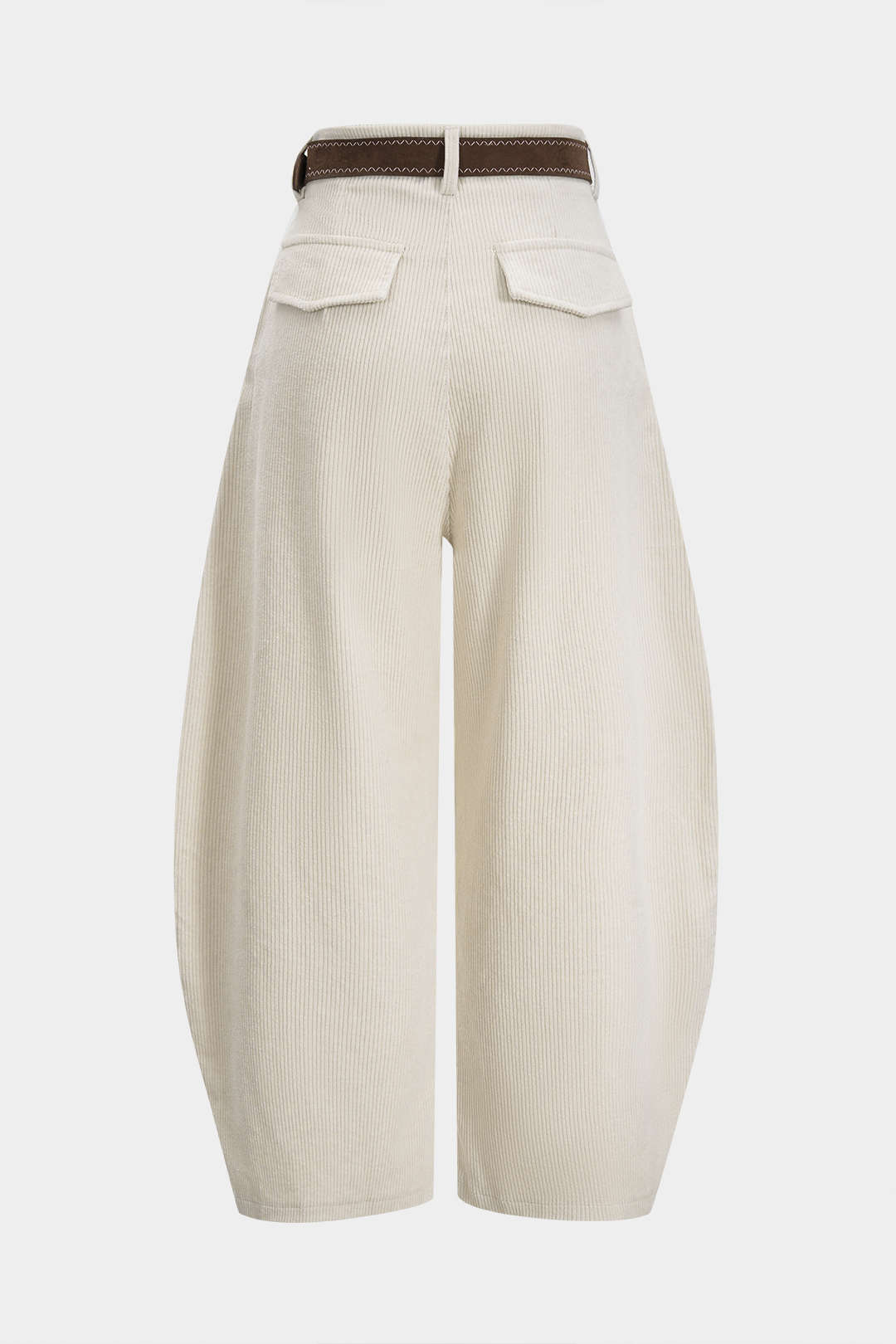 Corduroy Belted Ruched High Waist Wide Leg Pants