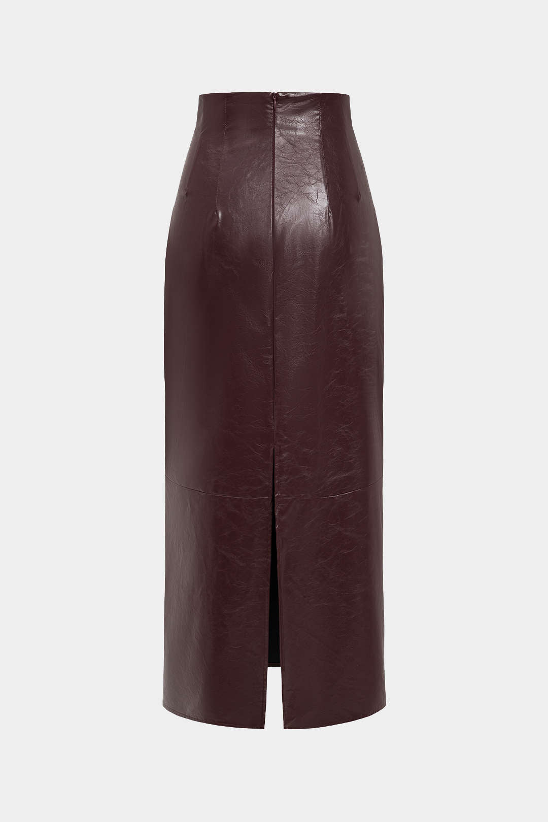 Basic Solid Faux Leather Midi Skirt