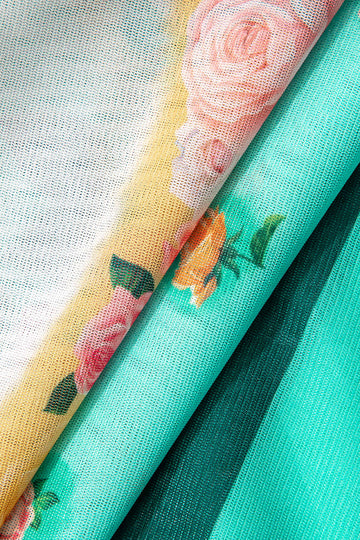 Floral Print Mesh Strapless Maxi Dress