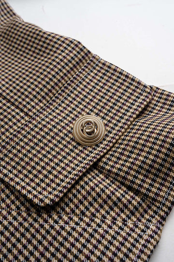 Plaid Print Irregular Button Zipper Long-Sleeved Top