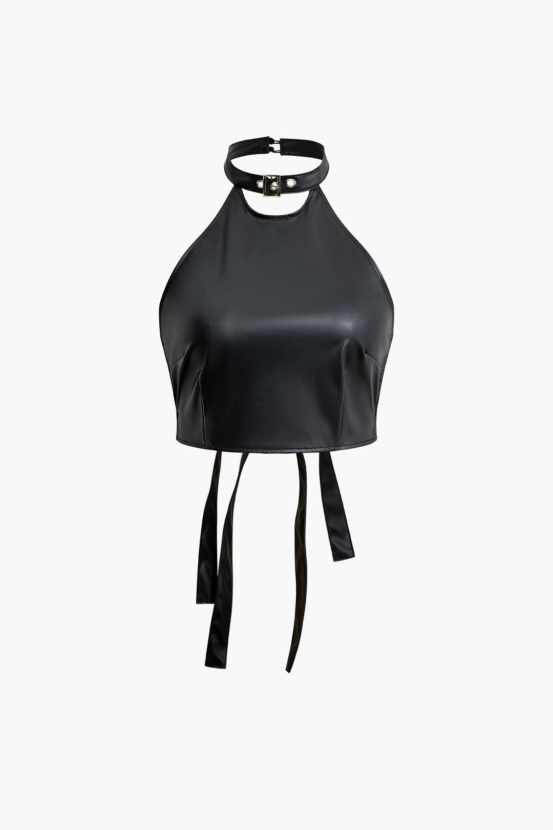 Faux Leather Tie Backless Halter Top