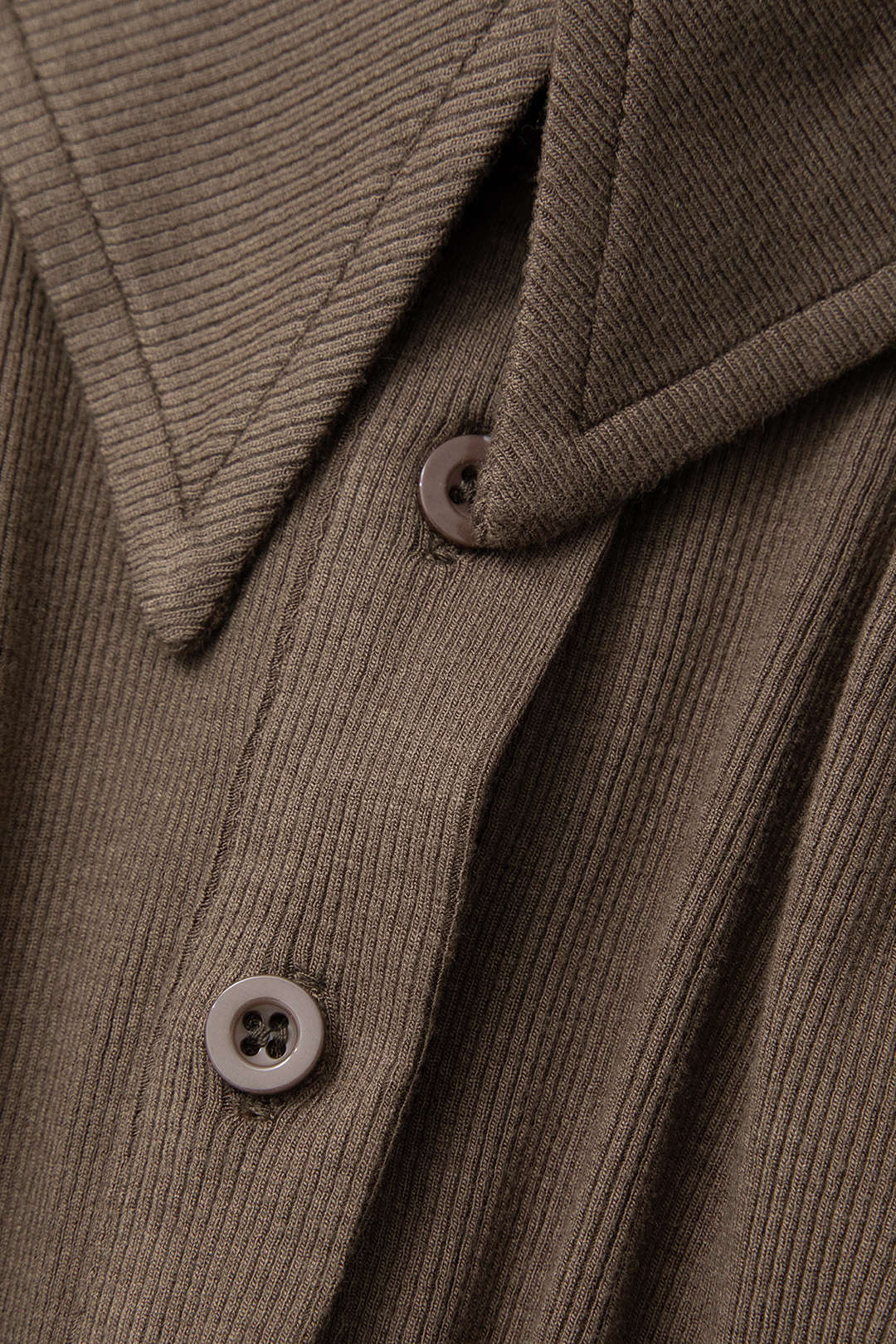 Rib Knit Button Up Collar Midi Dress