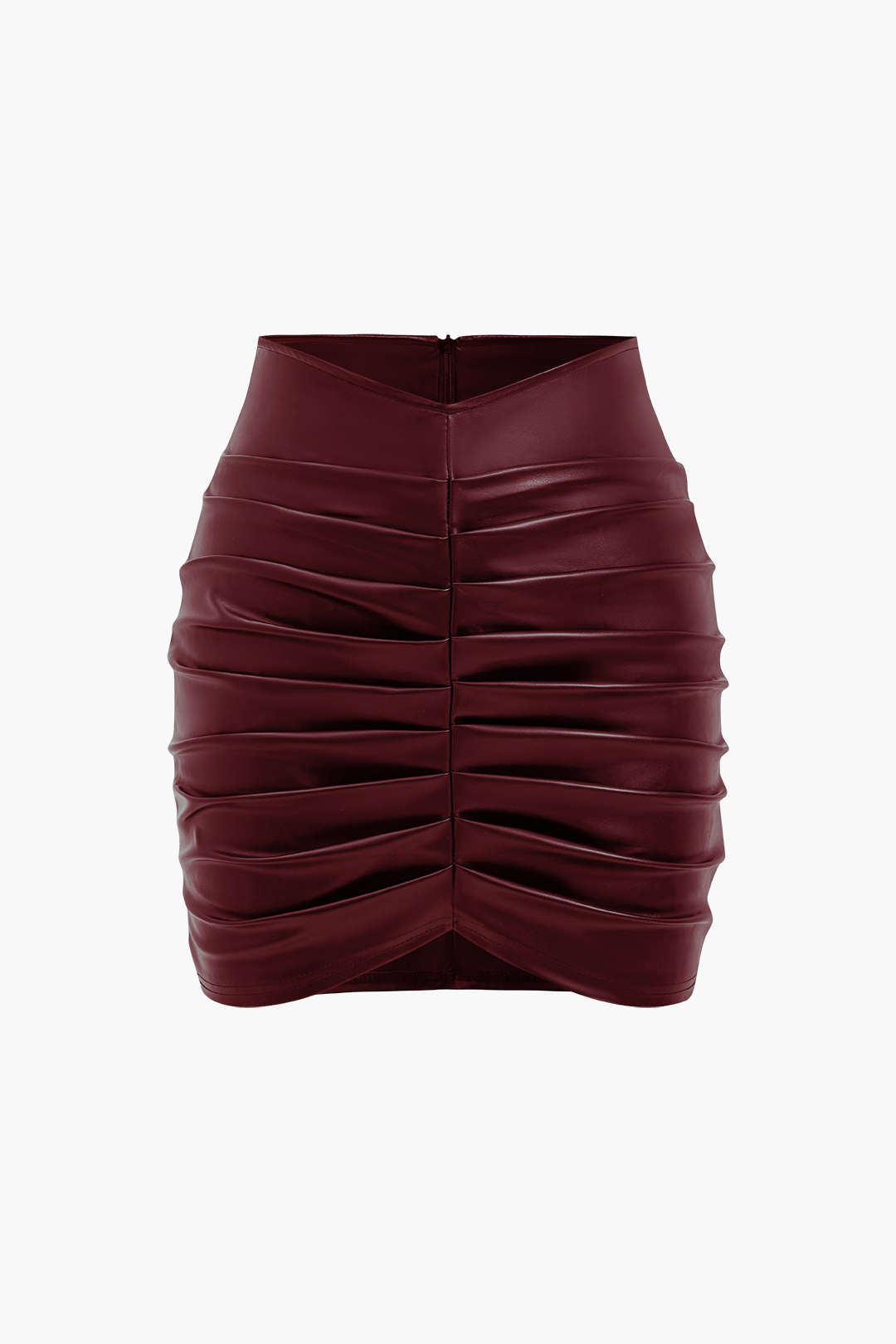 Solid Faux Leather Ruched Skirt