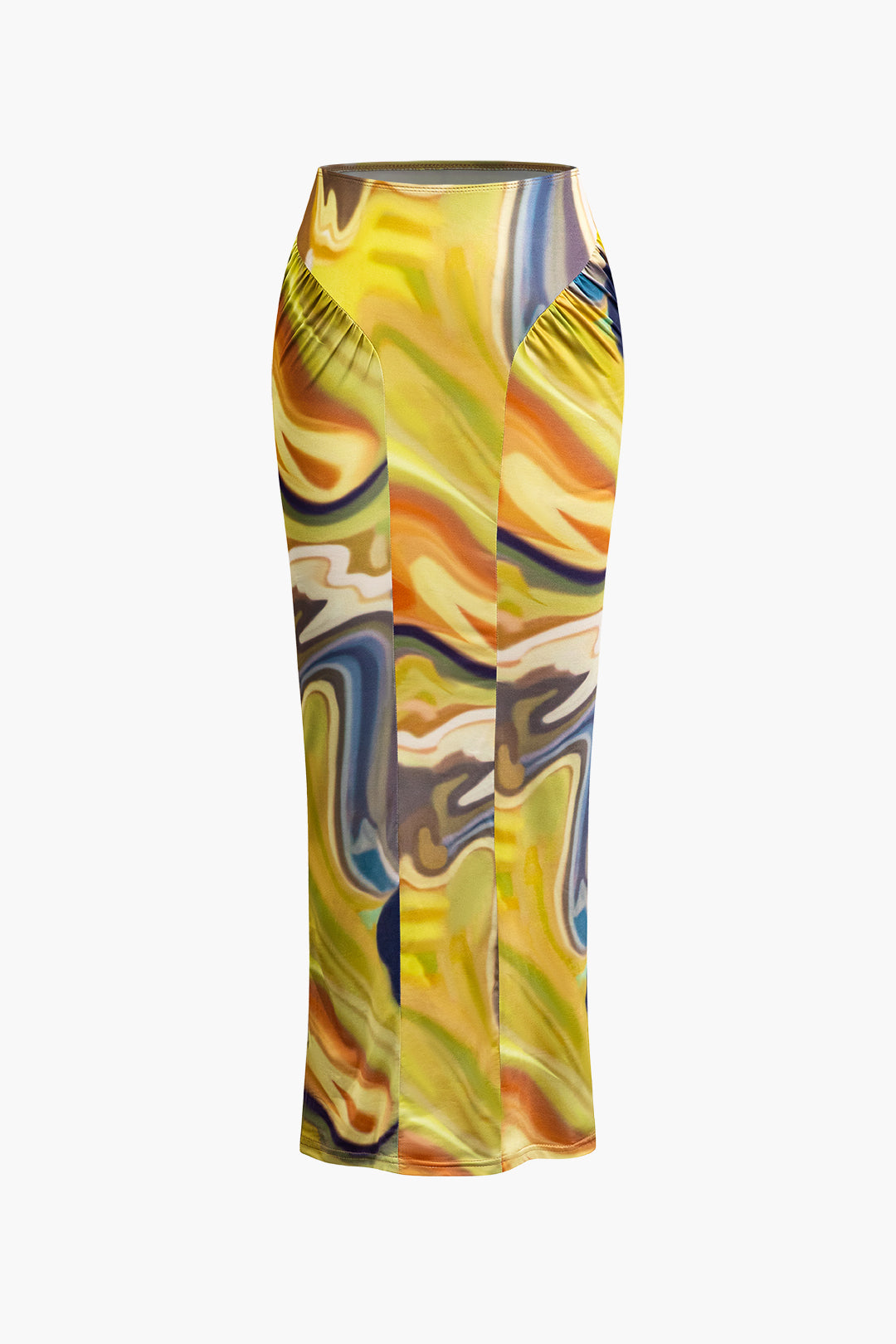Abstract Print Ruched Maxi Skirt