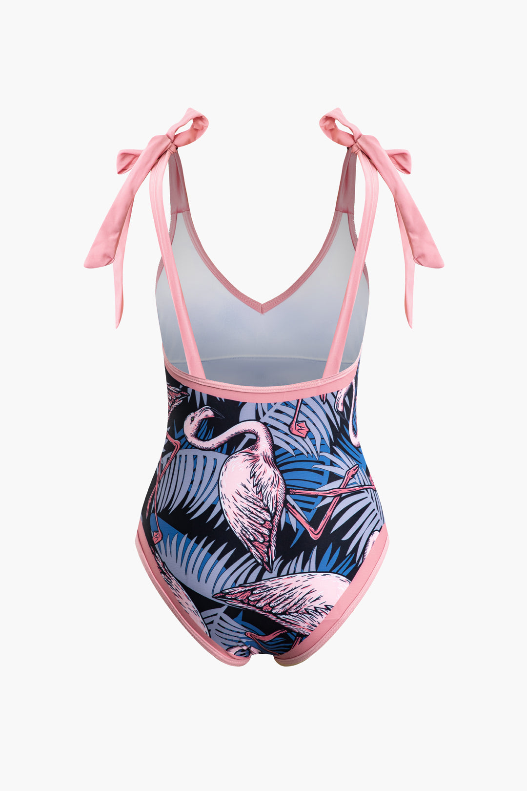 Flamingos Pattern Tie Swimsuit And Knot Sarong Skirt Set