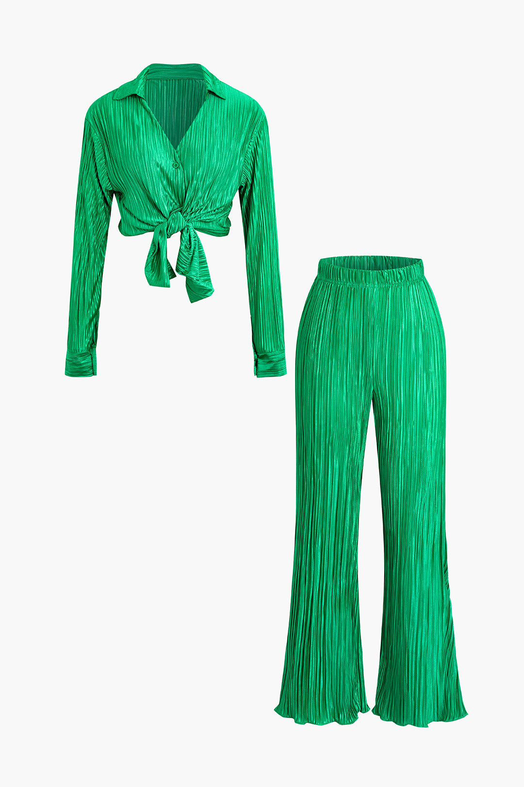 Pleated Shirt And Flare Pants Set