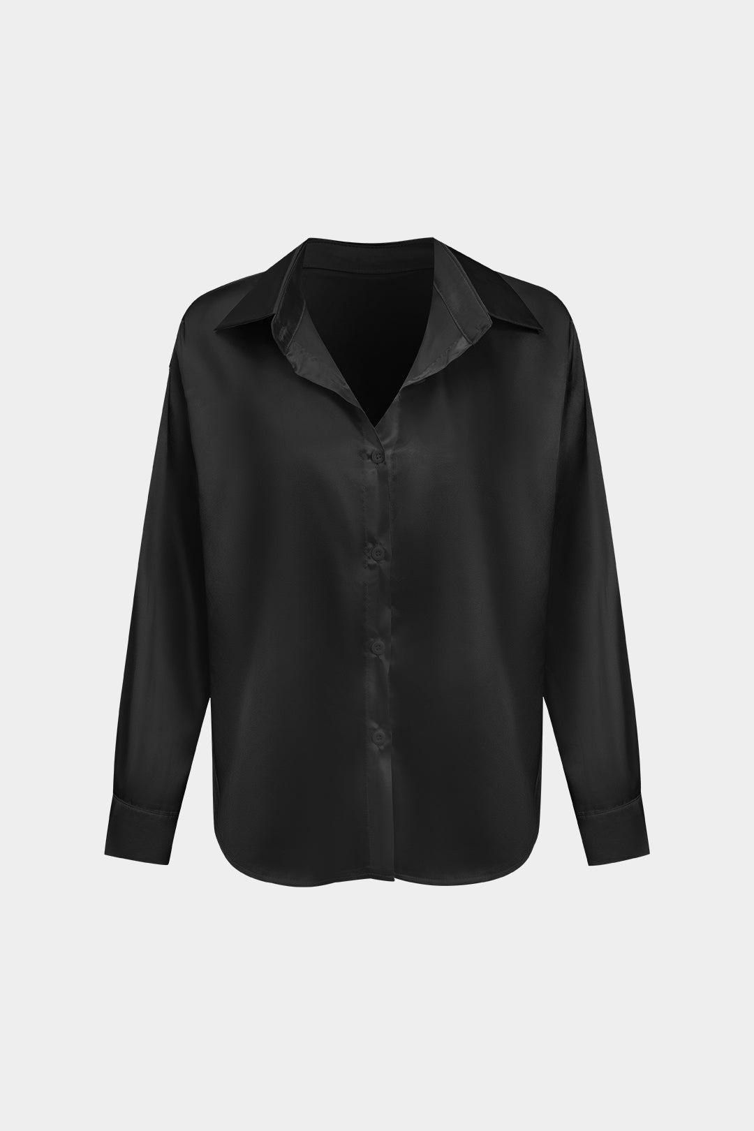 Basic Solid Satin Long-Sleeve Shirt