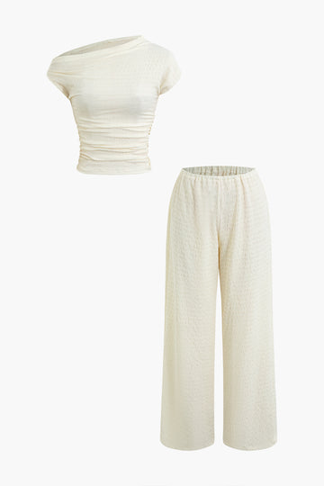 Asymmetrical Texture Top And Pants Set