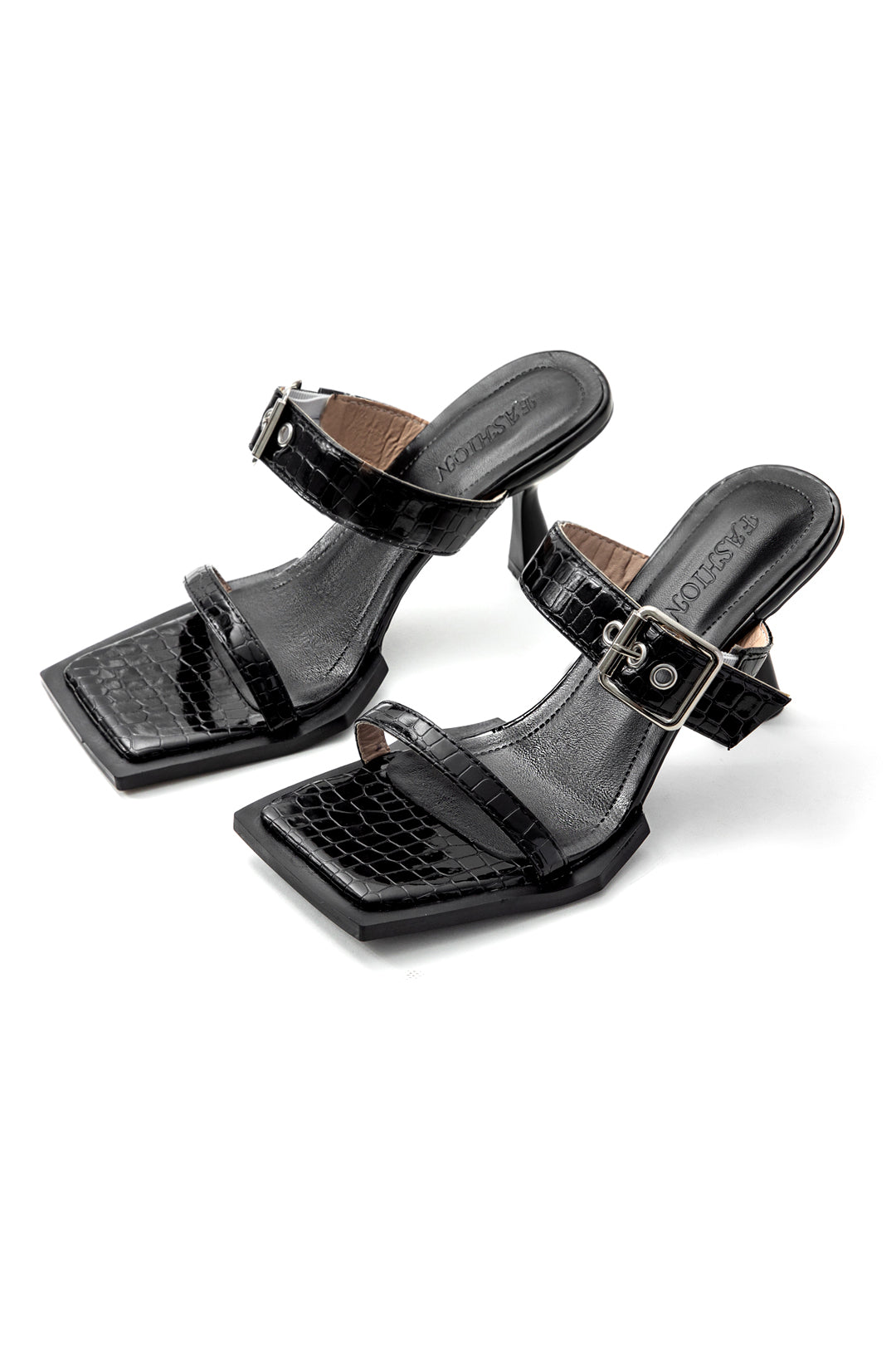 Buckle Strap Square Open Toe Heeled Sandals