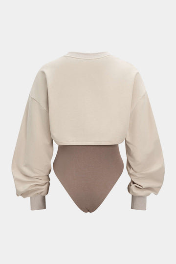 Cut Out Contrast Long Sleeve Bodysuit