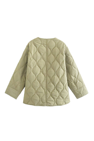 Round Neck Quilted Pocket Puffer Coat