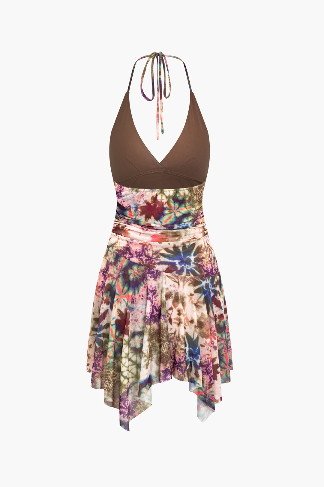 Floral Print V-Neck Halter Backless Asymmetrical Slip Mini Dress