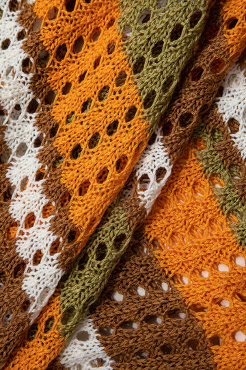 Color Block Crochet Hollow Out Knit Shorts Set