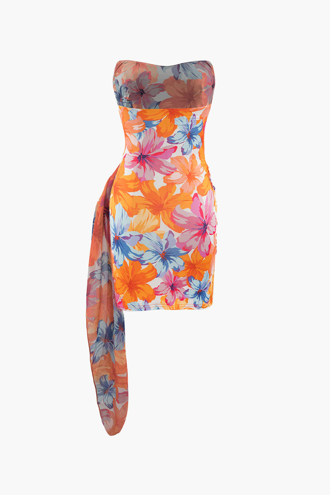 Floral Print Wrap Ruched Strapless Mini Dress – Micas