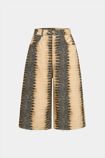 Snake Skin Print Straight Leg Shorts