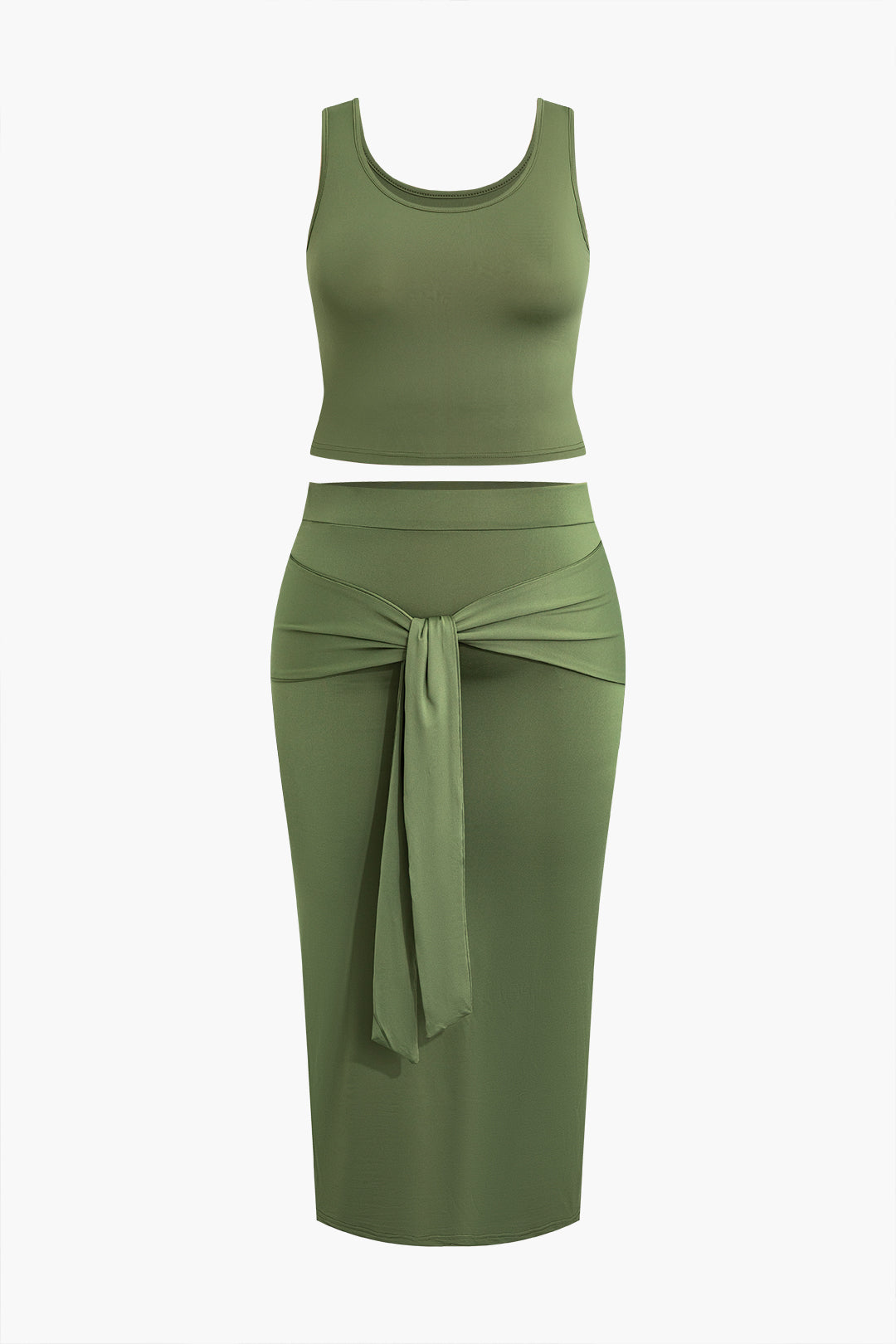 Plus Size Tank Top and Skirt Set With Tie Detail