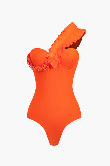Ruffle One Shoulder Bustier One-Piece Swimsuit