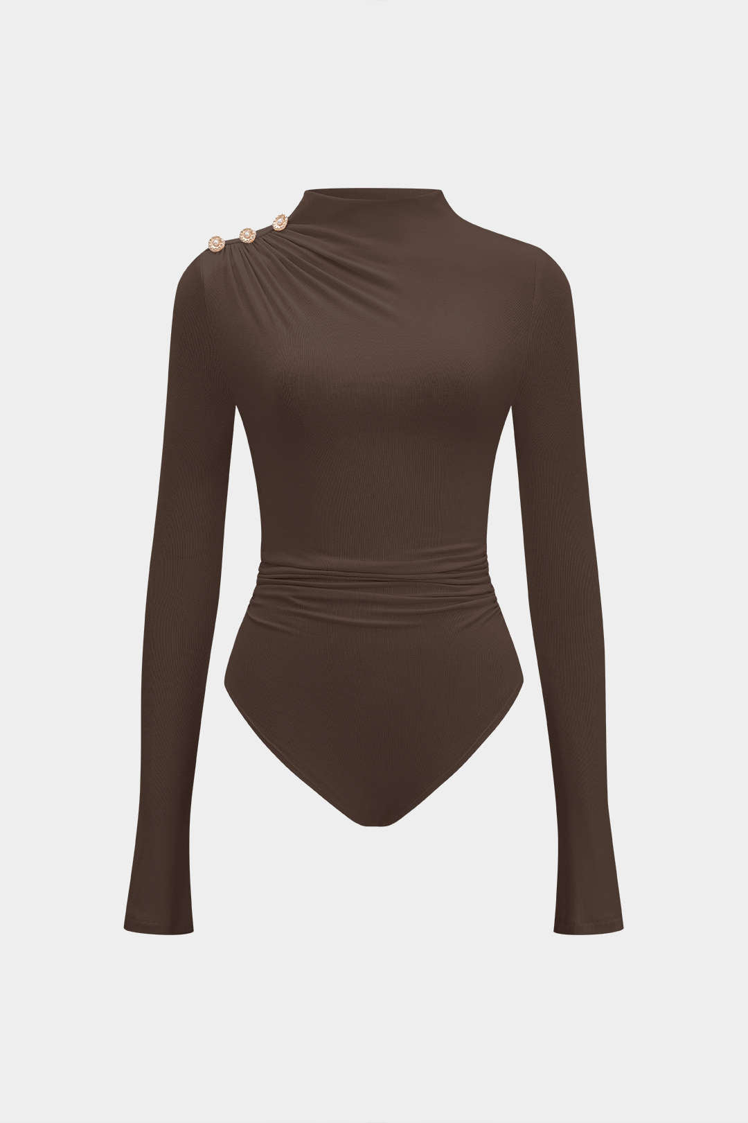 Asymmetrical Button Ruched Long Sleeve Bodysuit