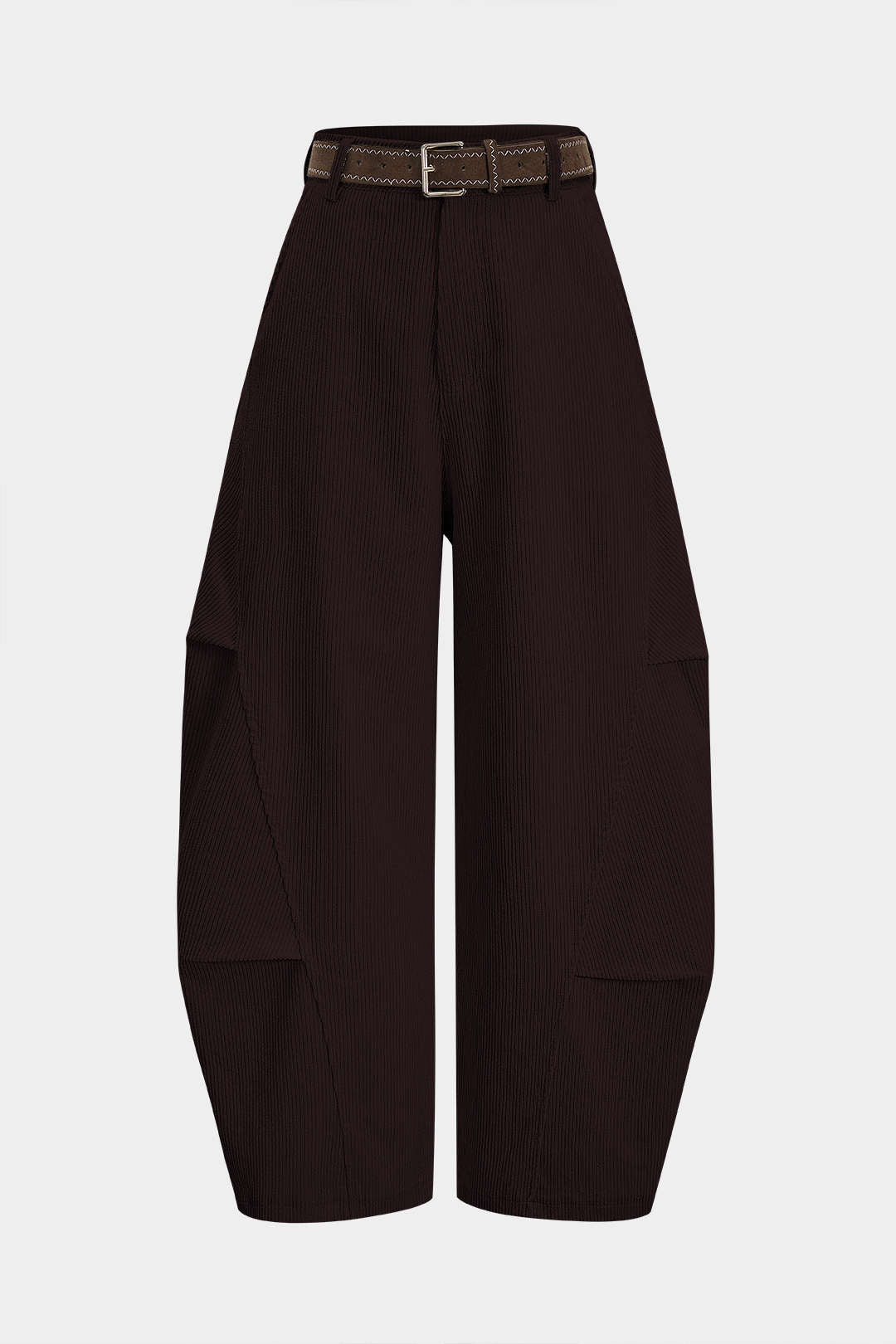 Corduroy Belted Ruched High Waist Wide Leg Pants