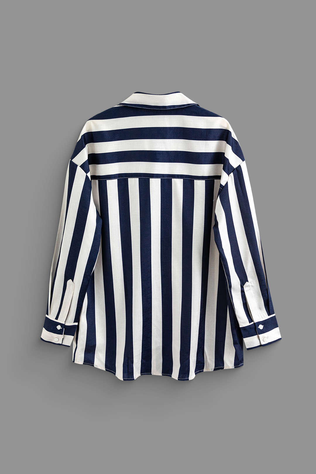 Linen-blend Stripe Button Up Long Sleeve Shirt