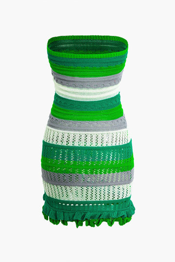 Contrast Scallop Edge Strapless Knit Mini Dress