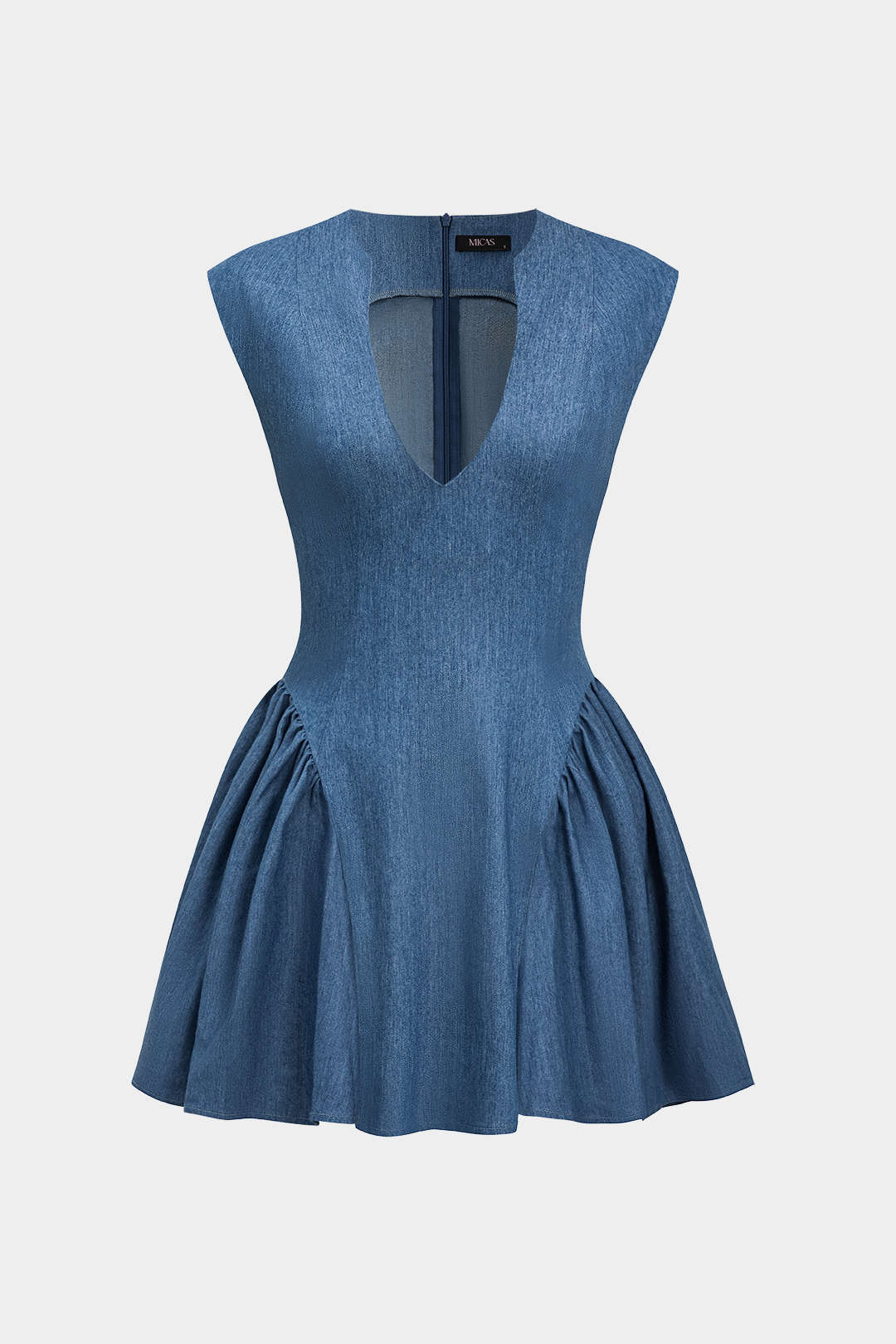 Solid geröschter V-Ausschnitt-Denim-Kleid mit V-Ausschnitt