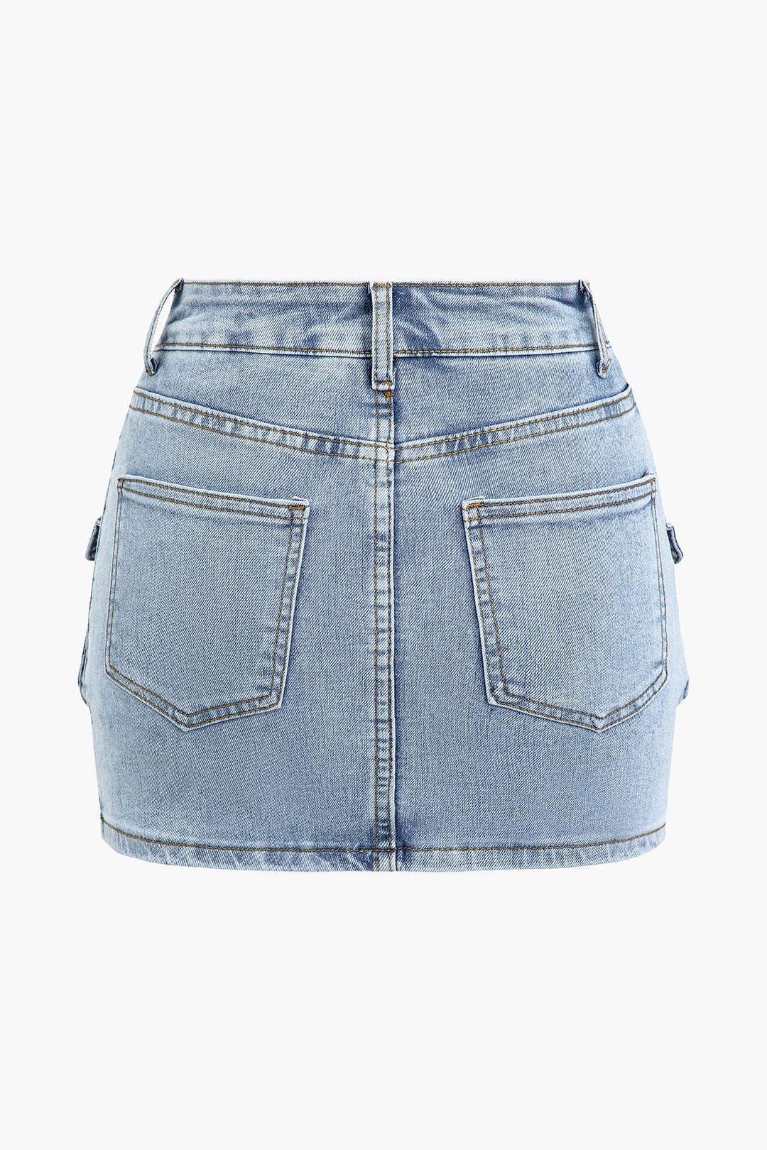 Buckle Flap Pocket Denim Cargo Mini Skirt