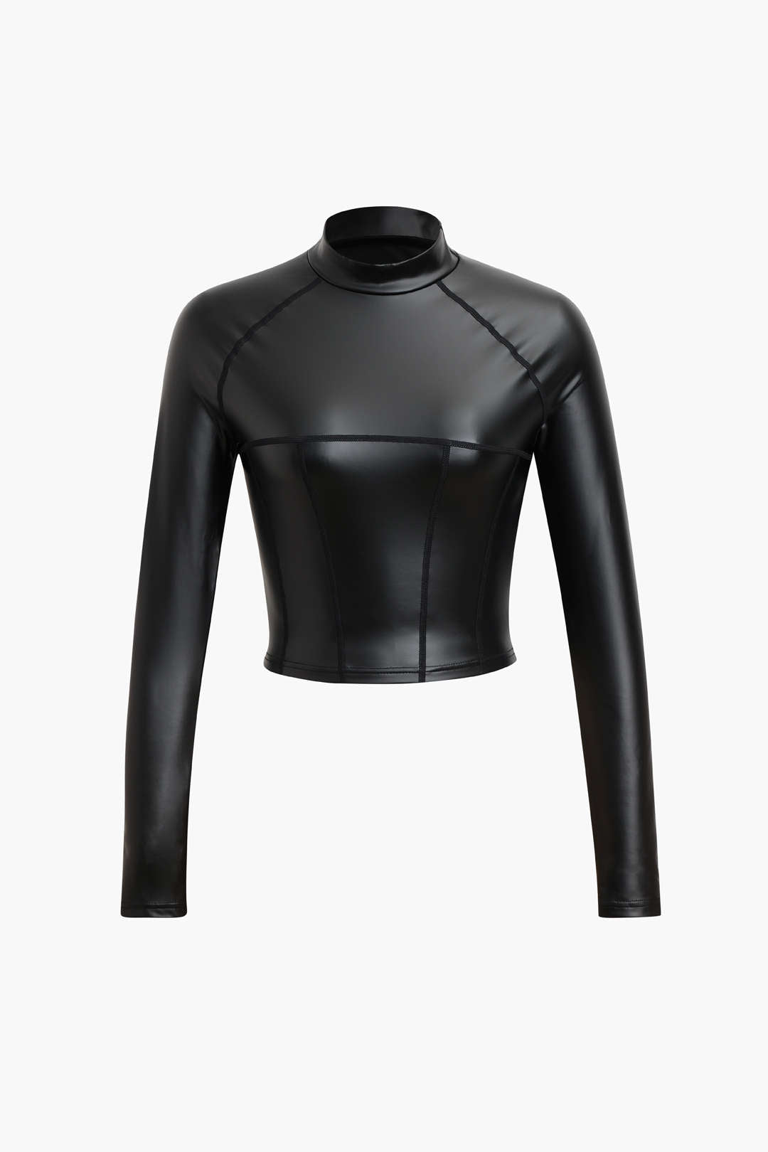 Seam Detail Faux Leather Long Sleeve Top
