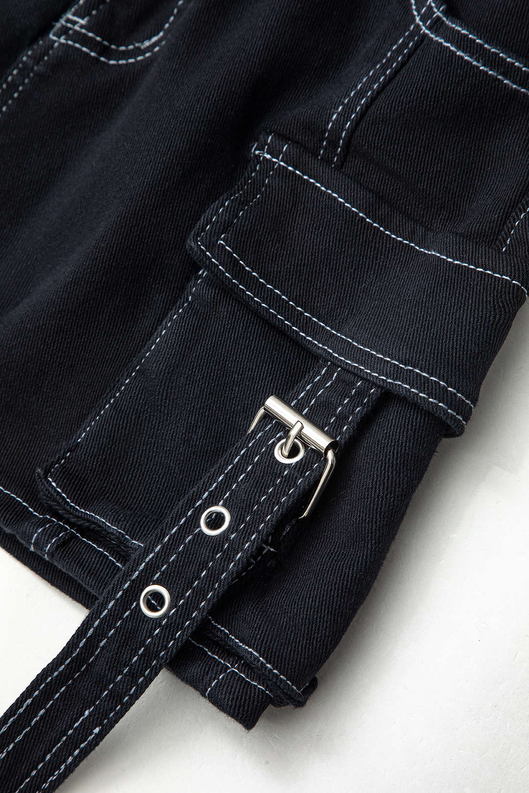 Stitching Flap Pocket Denim Mini Skirt