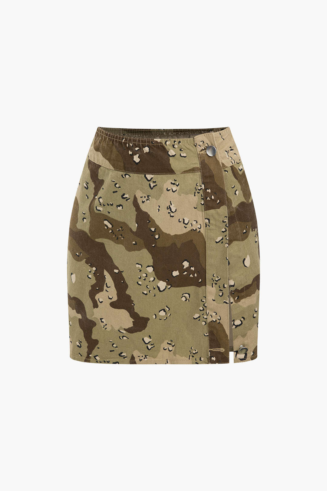 Camo Short Sleeve Crop Shirt And Slit Mini Skirt Set