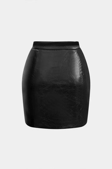 Faux Leather Ruched Skirt