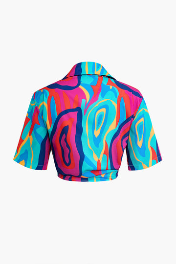 Vibrant Abstract Print Crop Shirt And Shorts Set