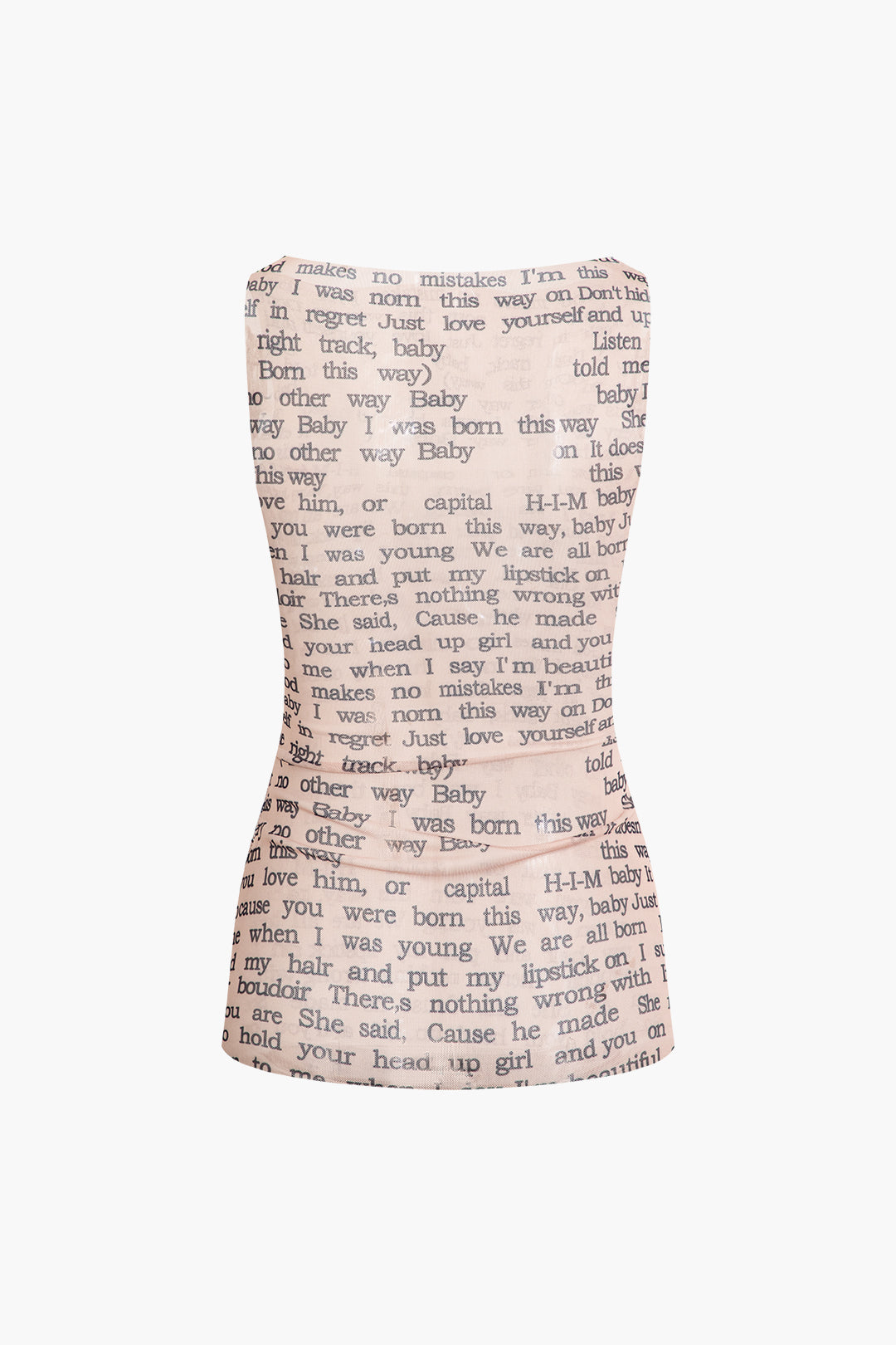 Letter Print Boat Neck Mesh Tank Top With Sleeves