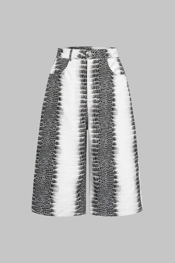 Snake Skin Print Straight Leg Shorts