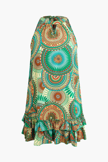 Plus Size Bohemian Print Ruffled Midi Dress