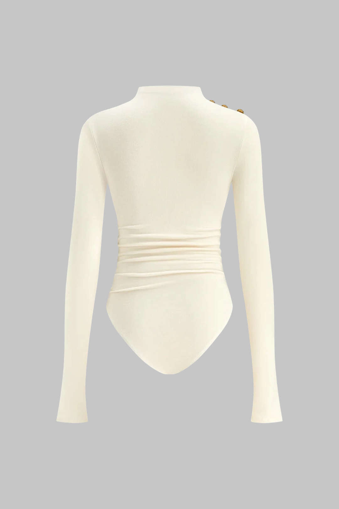 Asymmetrical Button Ruched Long Sleeve Bodysuit