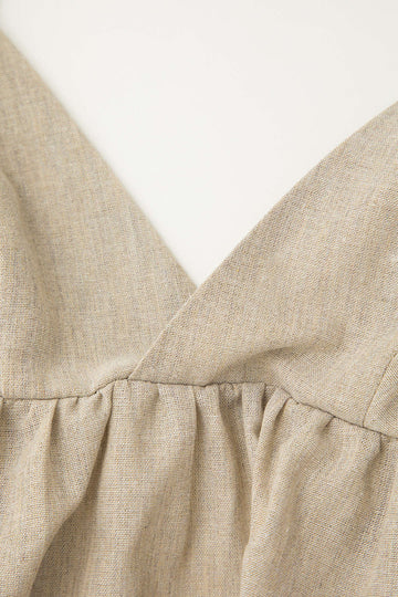 Linen-Blend V-neck Ruffle Hem Mini Dress