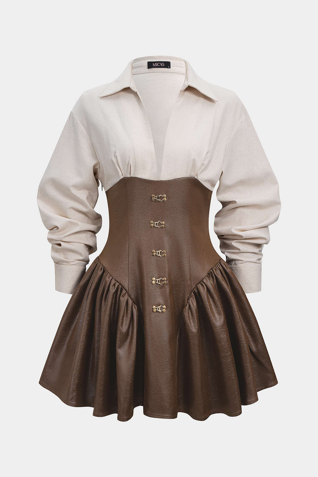 Faux Leather Patchwork Long Sleeve Mini Dress