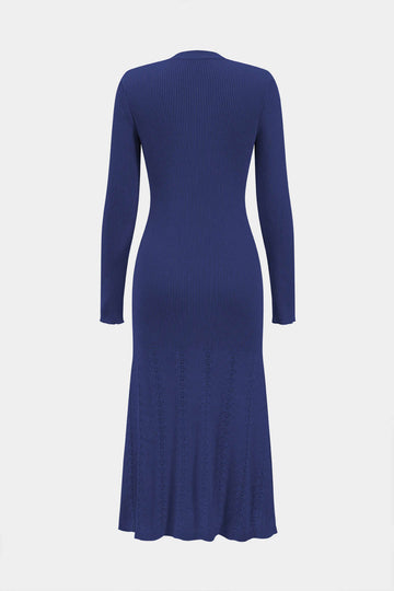 Knit Asymmetric Button Long Sleeve Dress