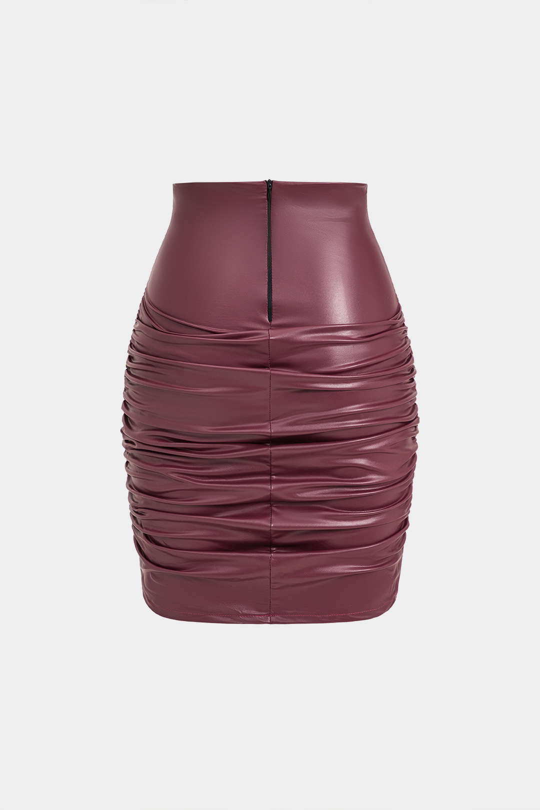 Solid Faux Leather Ruched Skirt