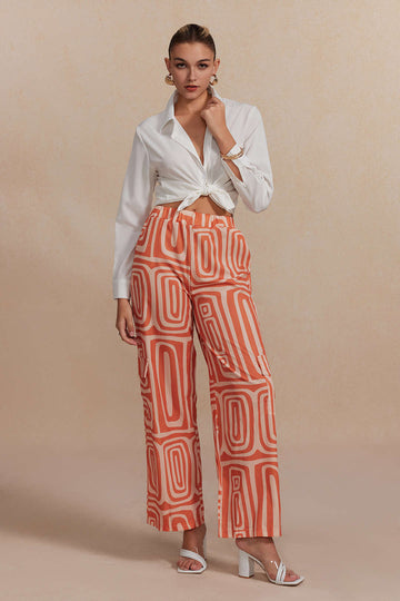 Solid Knot Shirt And Artistic Print Pants Set