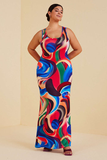 Plus Size Abstract Print Tank Maxi Dress