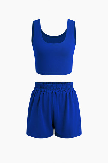 Solid Crop Tank Top And Short Sets