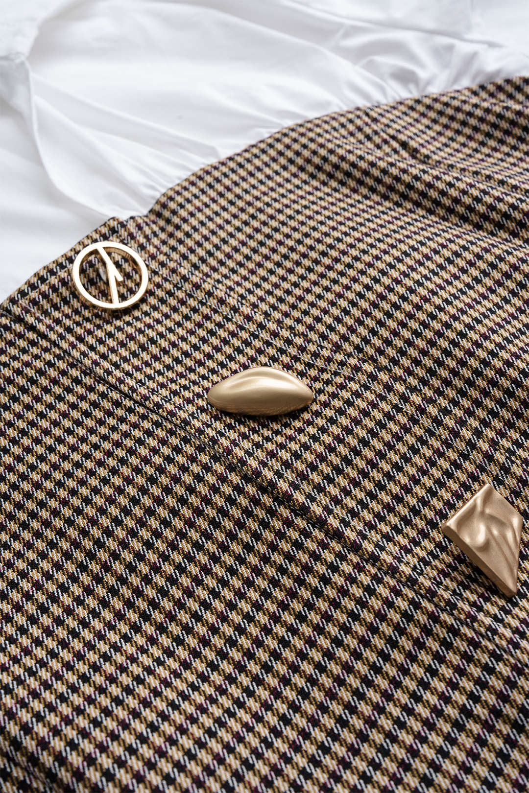 Plaid Print Irregular Button Zipper Long-Sleeved Top