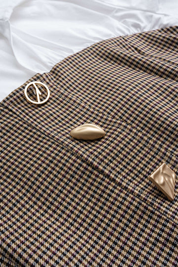 Plaid Print Irregular Button Zipper Long-Sleeved Top