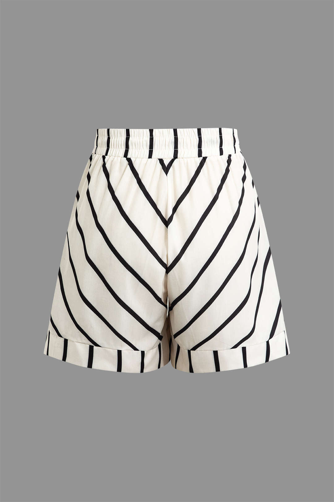 Stripe Print Chest Pocket Shirt And Drawstring Short Set