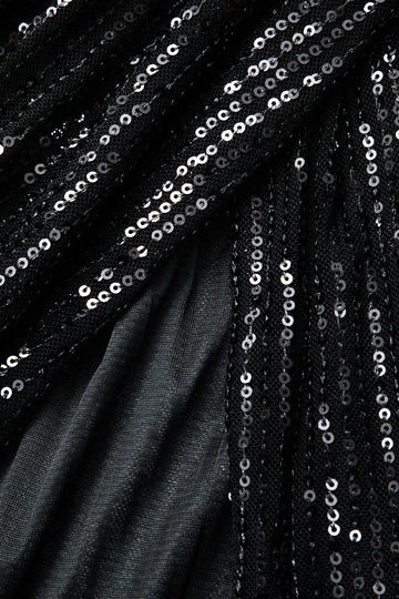 One Shoulder Knot Side Sequin Slit Maxi Dress
